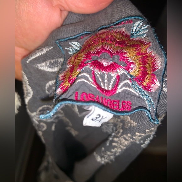 Johnny Was LA Embroidered Tank Dress grey 3X linen neutral $400 casual boho fall - Picture 3 of 8